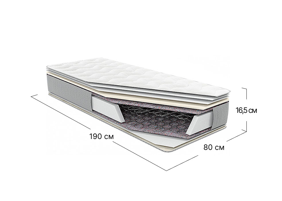 Матрас пружинный односпальный Notte Light односторонний 80x190 см • высота 16 см (средняя жесткость)