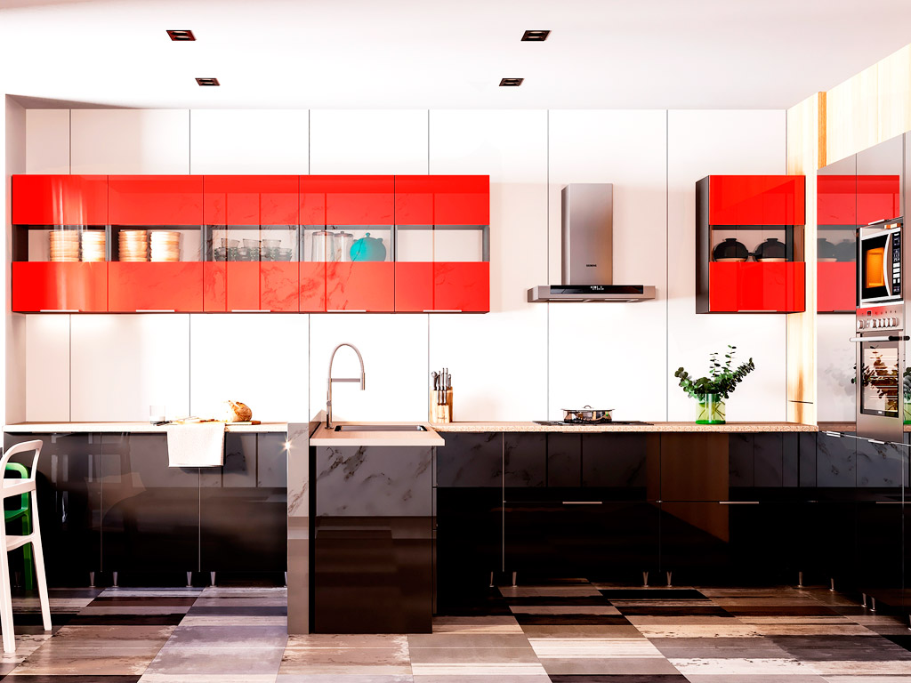 Кухня кутова Орландо ДСП, 180x410 см, Червоний + Чорний