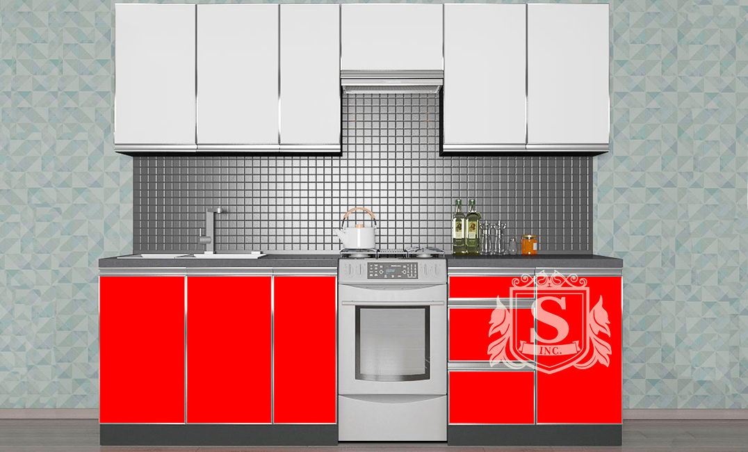 Кухня пряма - Альта - фасад ДСП - Білий | Червоний Мат (Червоний | Білий)