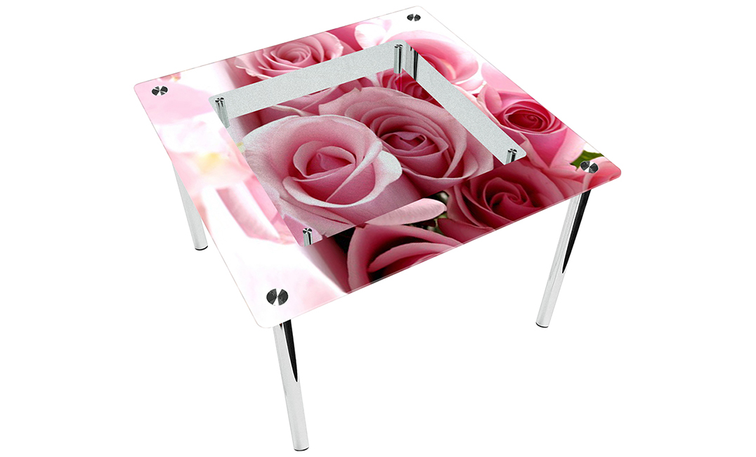 Стол обеденный квадратный «Pink Roses» с полкой  | 90*90