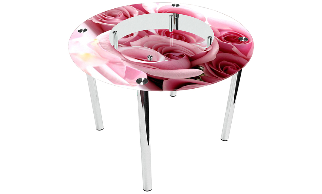 Стол обеденный круглый «Pink Roses» с полкой  | 110*110