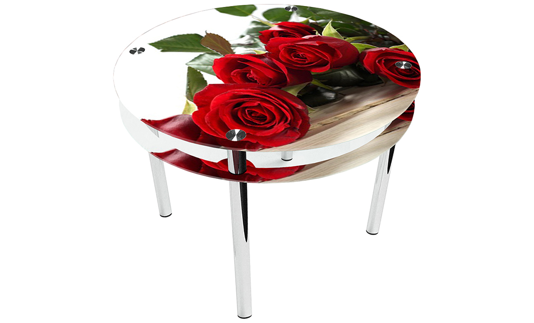 Стол обеденный круглый «Red Roses» с проходящей полкой | 70*70 Эко