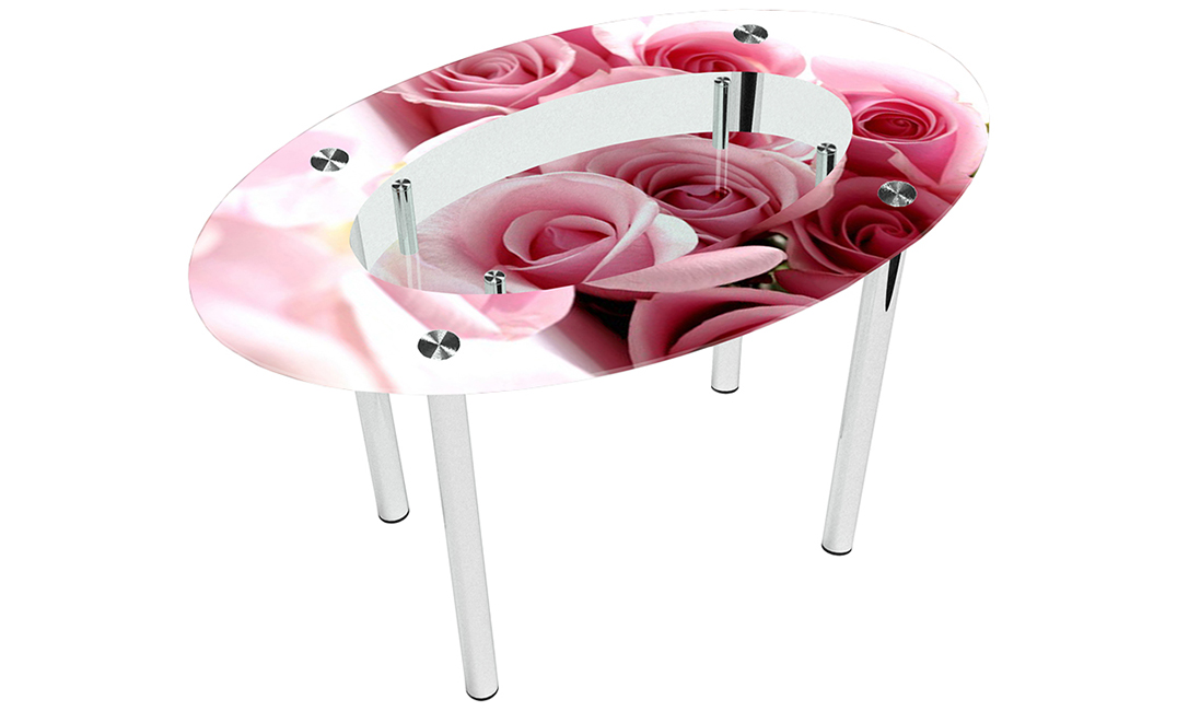 Стол обеденный овальный «Pink Roses» с полкой  | 130*85