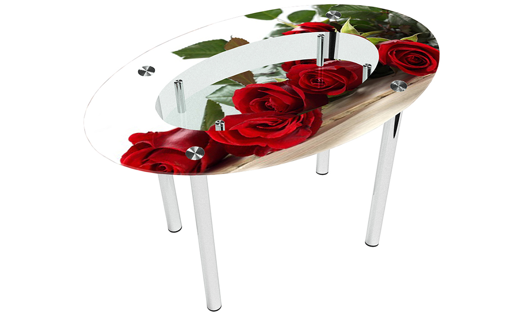 Стол обеденный овальный «Red Roses» с полкой  | 130*85