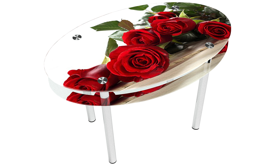 Стол обеденный овальный «Red Roses» с проходящей полкой | 130*85