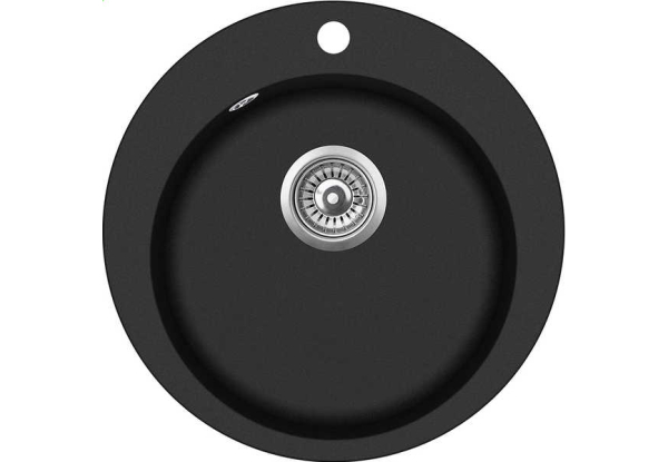 Кухонна мийка кругла CLARUS 505 мм, граніт, black metallic, SR100-601W (сифон у комплекті)