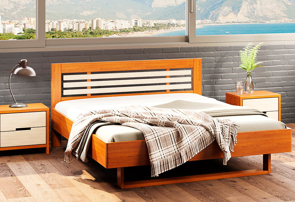 Ліжко - Камелія - розпродаж - Лантана - сорт дерева: Сосна, колір: Яблуня | Натуральний (лак) - 160х200
