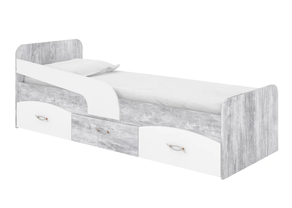 Кровать детская односпальная с ящиками Milka 800x1900 (ДСП основа) • Бетон + Белый