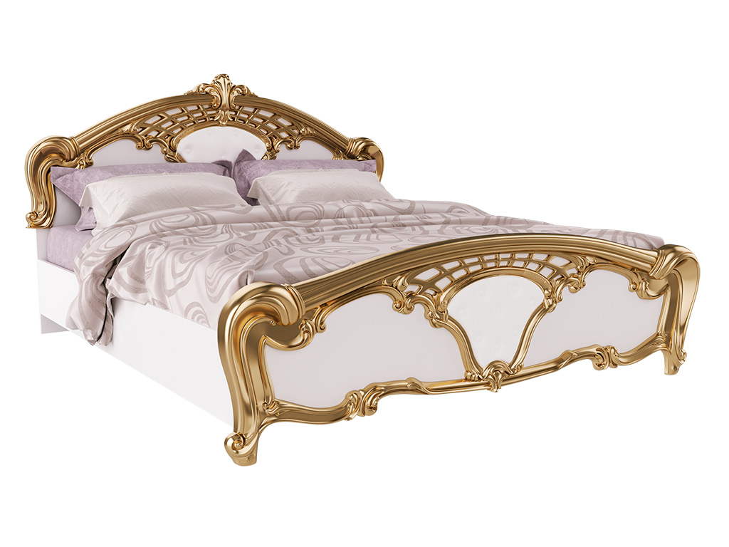 Кровать Миромарк «Ева» 180х200 (С ламелями премиум шаг 2,5 см) Глянец белый + Золото
