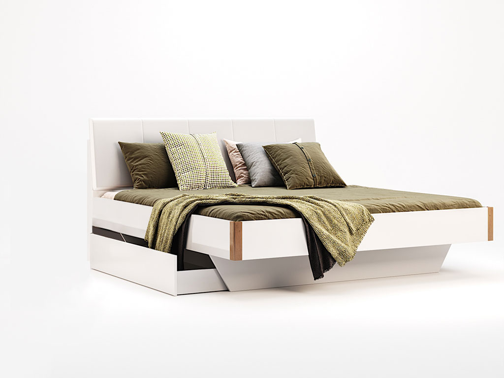 Ліжко Міромарк «Нікі» 180х200 (З шухлядами та ламелями крок 6,5 см) Дуб крафт + Глянець білий