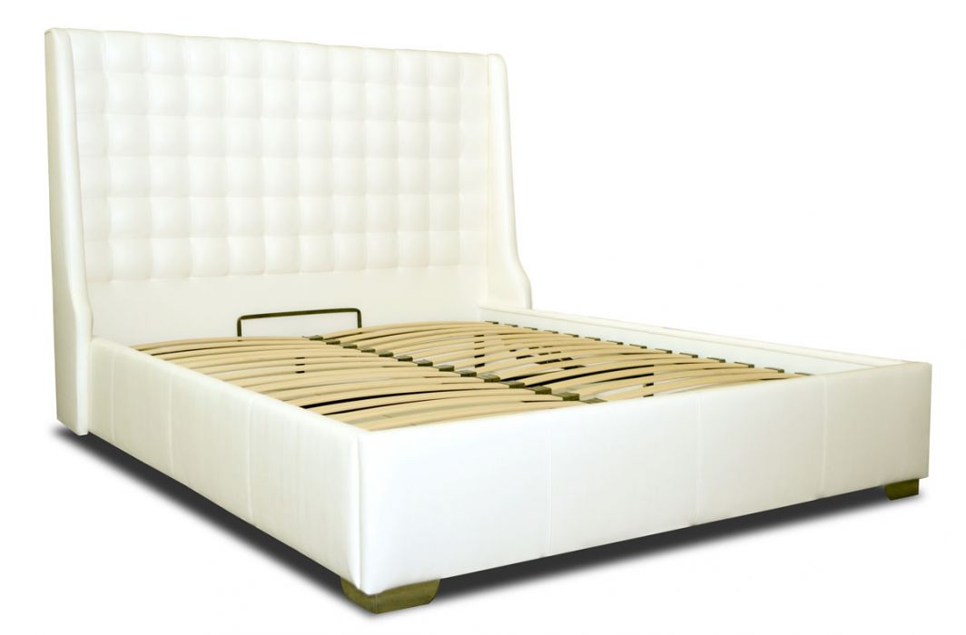 Ліжко біле мяке з ламелями (крок 6 см) • Медіна • 180х190