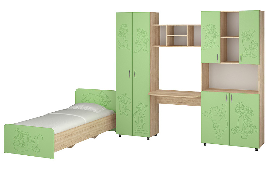 Детская комната • Симба Пехотин МДФ • Кровать, Стенка • Сонома + Фисташка
