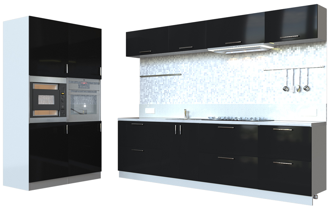 Кухня кутова Мода МДФ, 120x280 см, Чорний