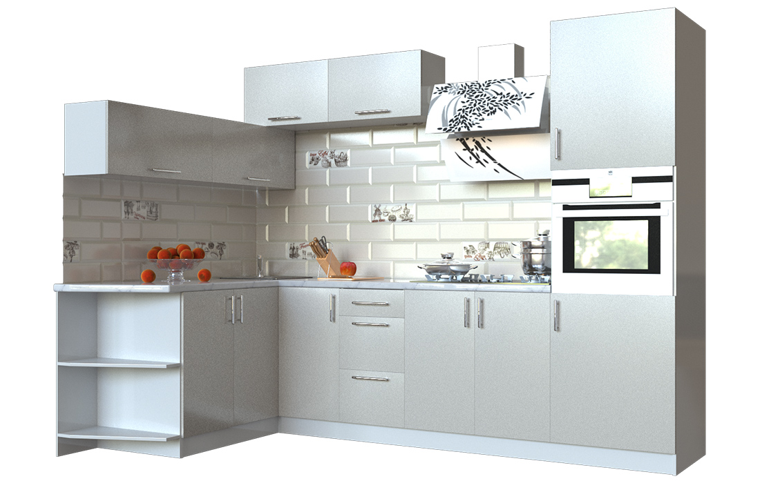 Кухня кутова Мода МДФ, 160x260 см, Срібло