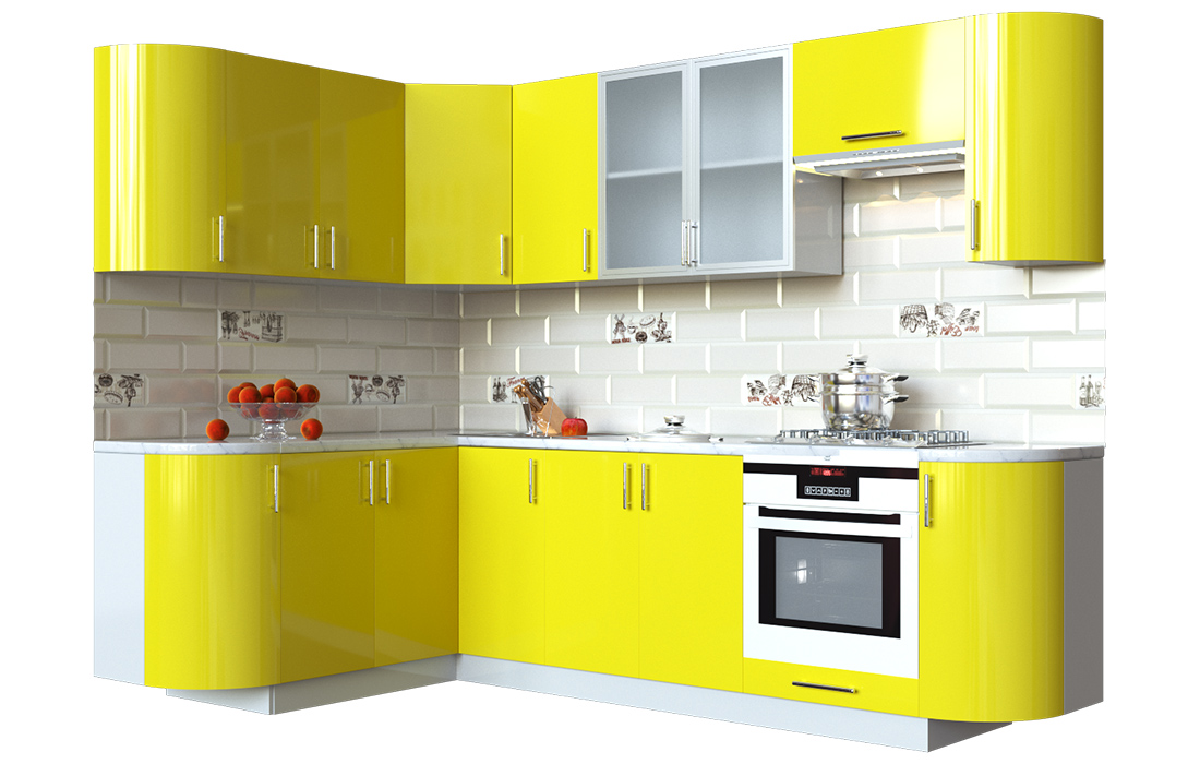 Кухня кутова Мода МДФ, 150x260 см, Лимон