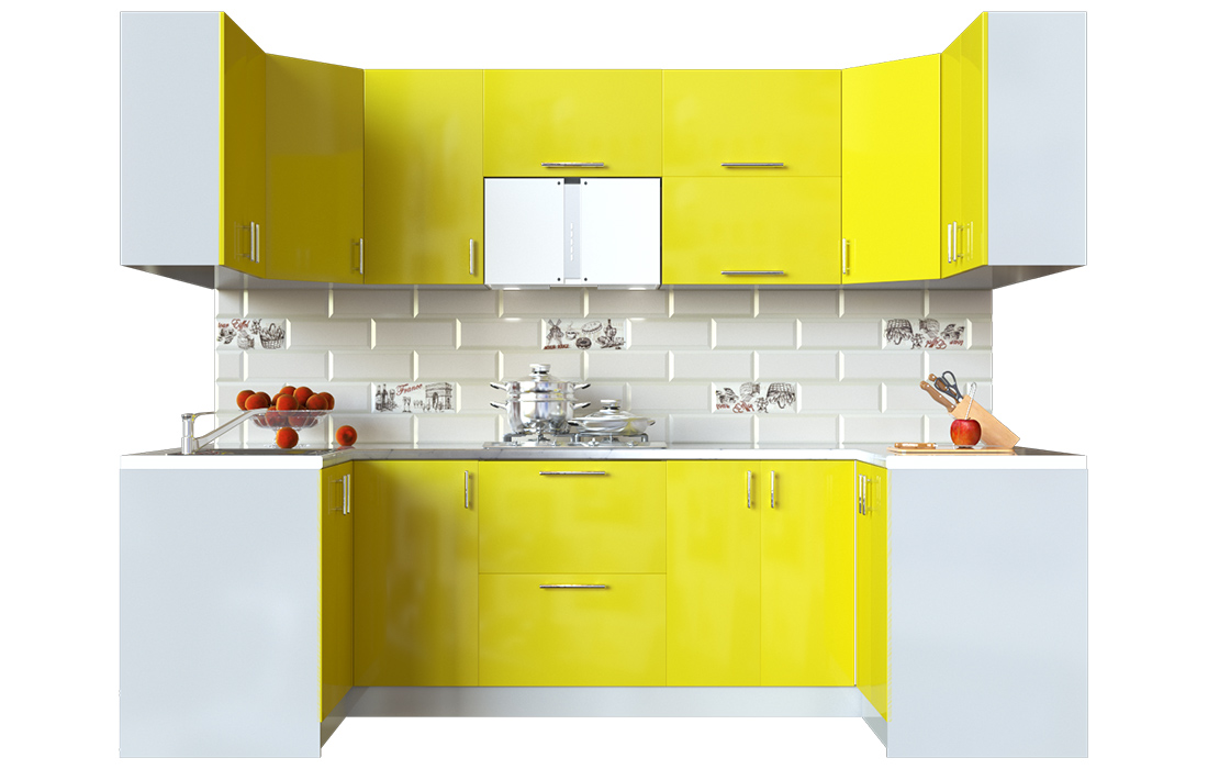 Кухня кутова Мода МДФ, 120x270x120 см, Лимон
