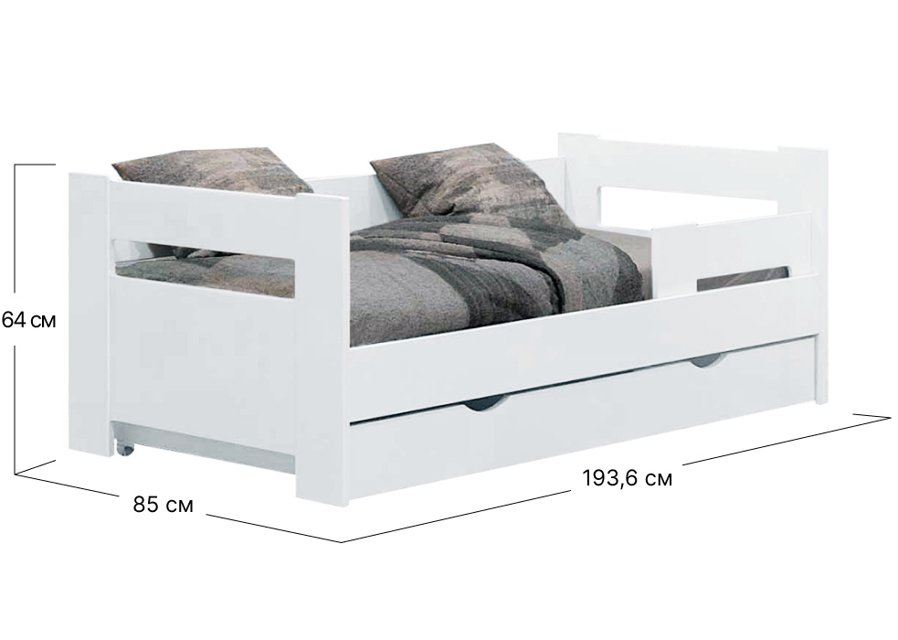Ліжко односпальне Зеффір Viorina-Deko | Спальне місце 80x190 | З шухлядою | Білий
