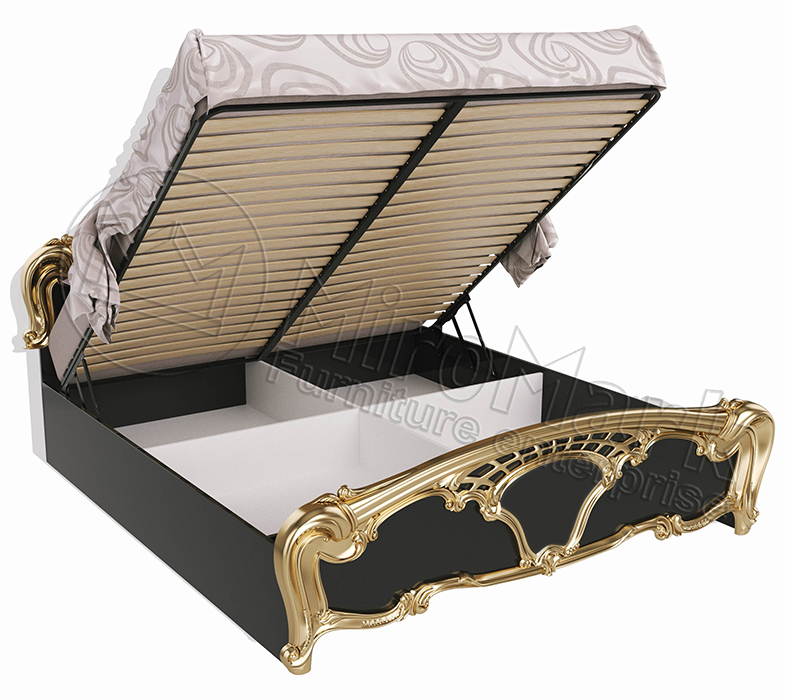 Ліжко Міромарк «Єва» 160х200 (З механізмом ламелі крок 6,5 см) Глянець чорний + Золото