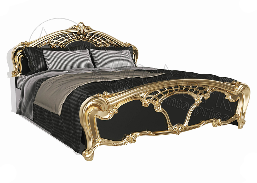 Кровать Миромарк «Ева» 180х200 (Без ламелей) Глянец чёрный + Золото