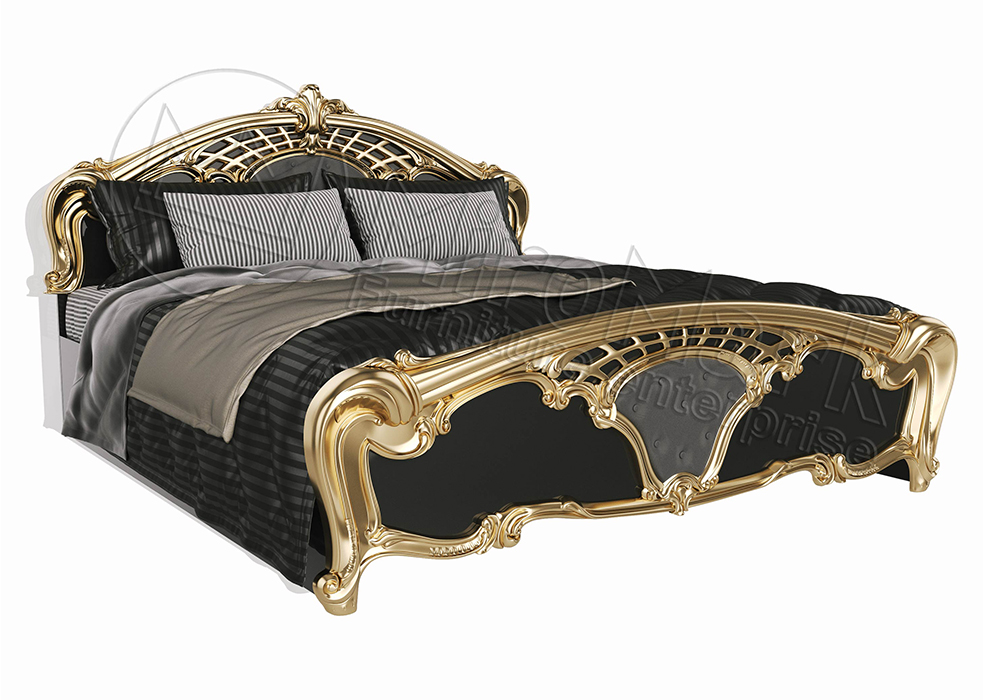 Ліжко Міромарк «Єва (М)» 160х200 (З ламелями крок 6,5 см) Глянець чорний + Золото