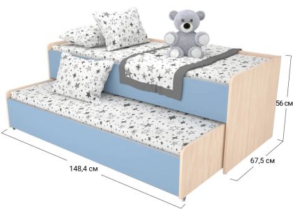Ліжко телескопічне 2-ярусне Софіно | Спальне місце 60x140 см | Дуб молочний + Синій капрі