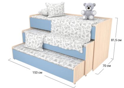 Ліжко телескопічне 3-ярусне Софіно | Спальне місце 60x140 см | Дуб молочний + Синій капрі