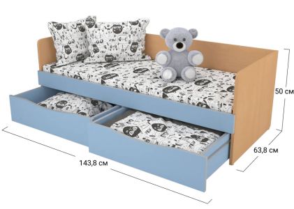 Ліжко односпальне Софіно КДО-001Я | Спальне місце 60x140 см | Бук + Синій капрі