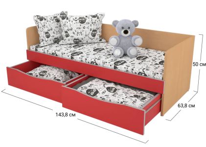 Ліжко односпальне Софіно КДО-001Я | Спальне місце 60x140 см | Бук + Червоний