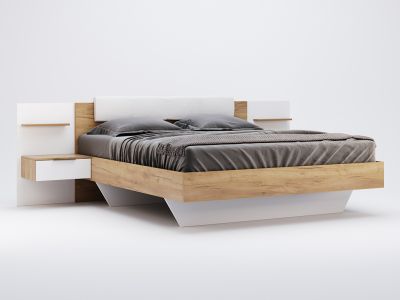 Ліжко Міромарк «Асті (М)» 180х200 (З тумбами та ламелями преміум крок 2,5 см) Дуб Крафт + Білий