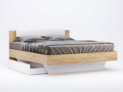 Ліжко Міромарк «Асті (М)» 180х200 (З шухлядами та ламелями преміум крок 2,5 см) Дуб Крафт + Білий